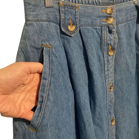 Vintage Allison Smith Button Front Pleated Denim Midi Skirt Blue Size 14P - Picture 8 of 8